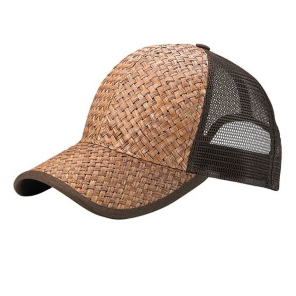 Straw-Pattern Brown Mesh Trucker Cap